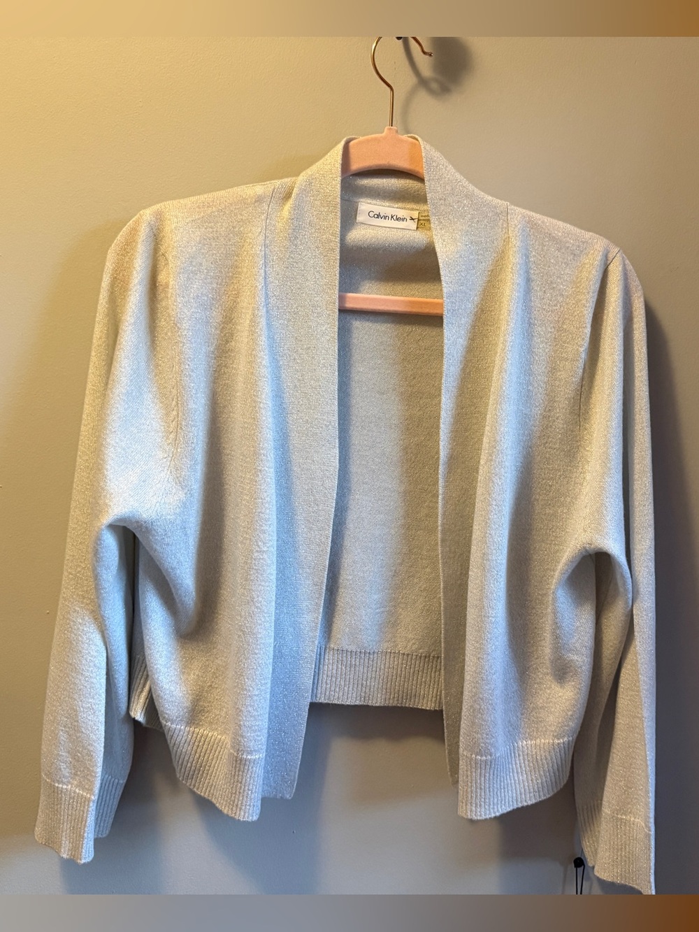 Calvin Klein Silver- Ivory Bolero Formal Sparkle Cardigan NWT Size XL